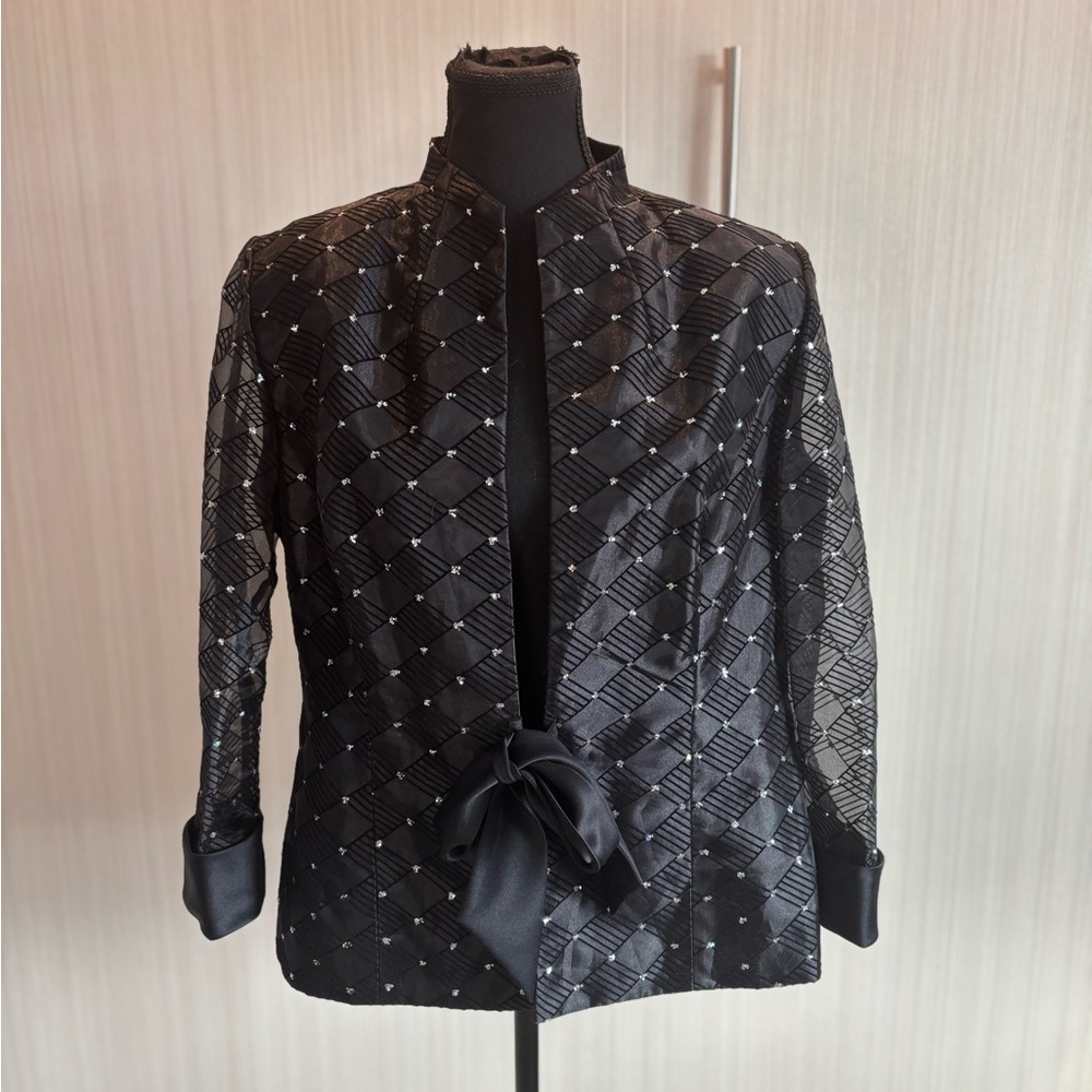 R&M Richards Black Blazer with Bling‎ Pattern, Transparent Sleeve Size 14